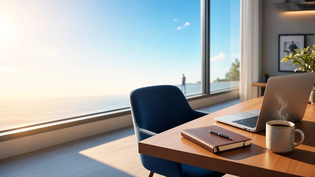 A sunlit workspace ready for the next chapter