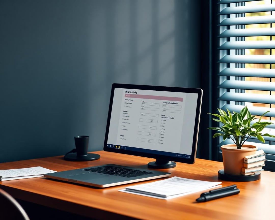 Remote legal intake workstation with intake form and checklist